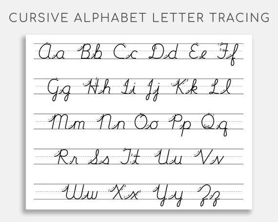 Cursive Alphabet Tracing Worksheet Printable Trace The Etsy ...