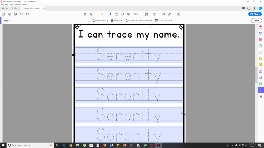 Name Tracing Worksheet Serenity