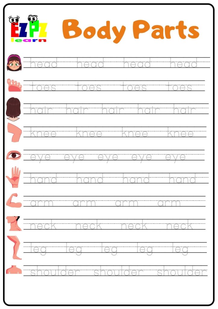 Body Word Tracing Worksheet Ezpzlearn