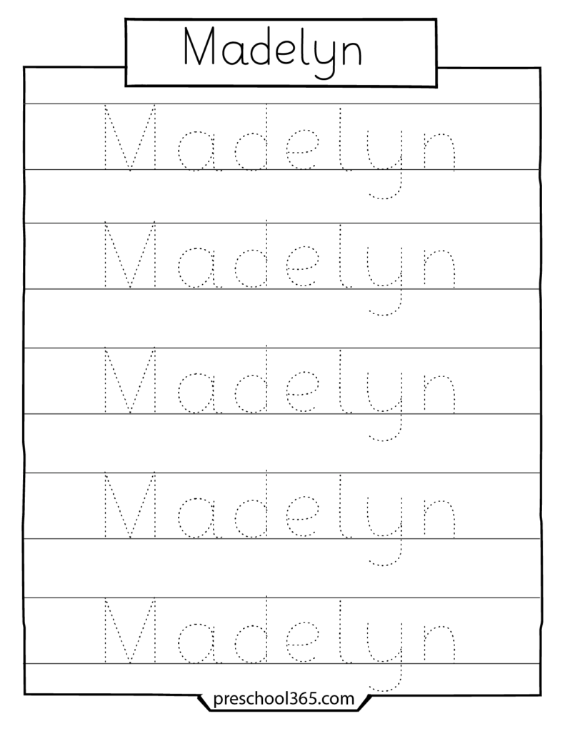 Carson Sadie Levi Rolan Madelyn Name Tracing Sheet