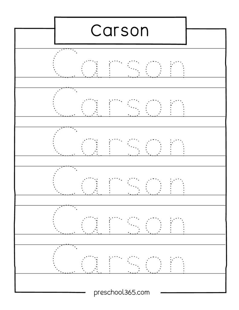 Carson Sadie Levi Rolan Madelyn Name Tracing Sheet