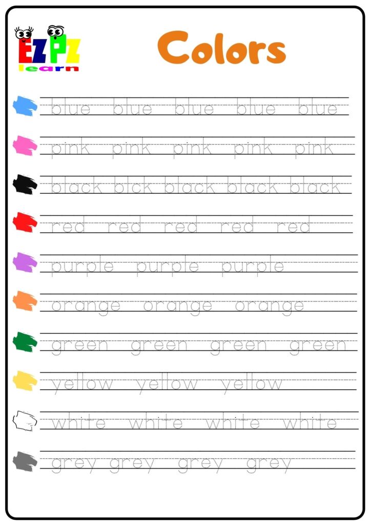 Colors Word Tracing Worksheet Ezpzlearn