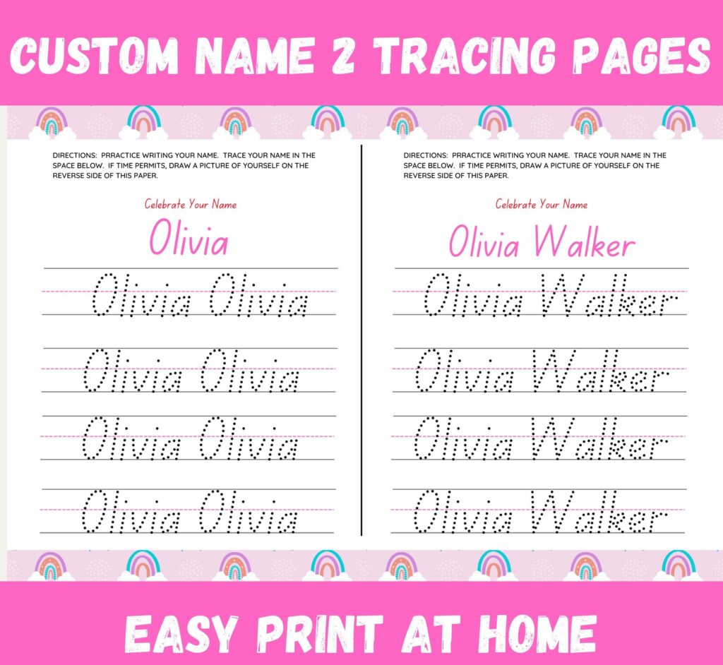 Custom Name Practice Handwriting Name Tracing Worksheet Etsy