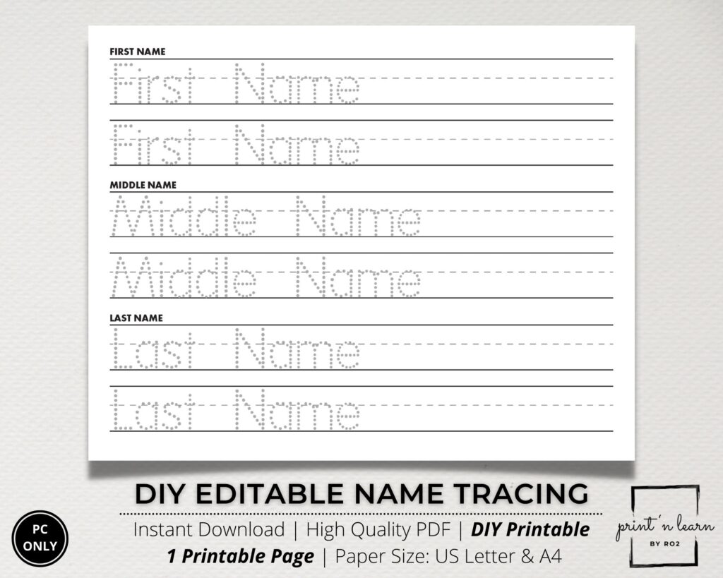 Custom Name Tracing Sheet Handwriting Practice Name Writing Etsy