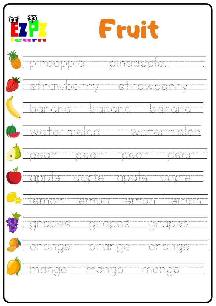 Fruit Word Tracing Worksheet Ezpzlearn