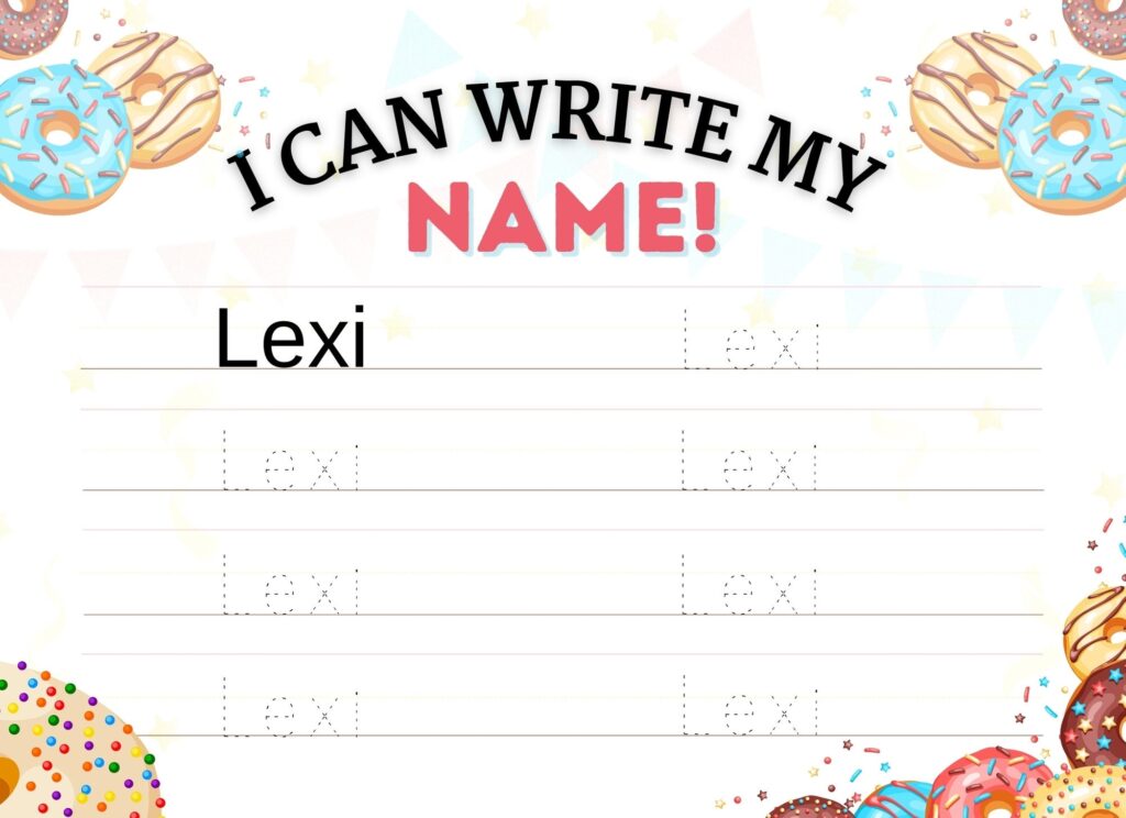 Lexi Printable Donut Name Tracing Practice Sheet Kids Etsy