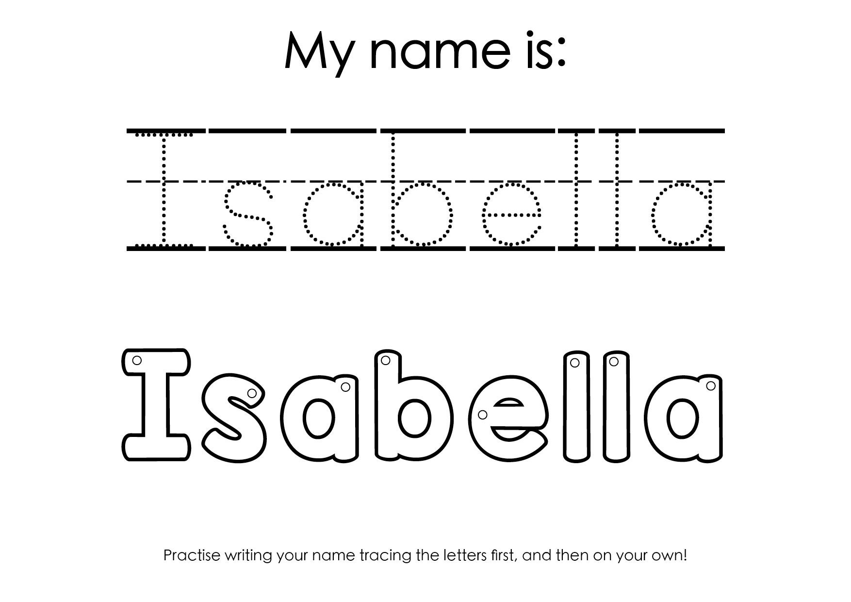 Name Tracing Isabella Etsy Singapore Nametracing Worksheets