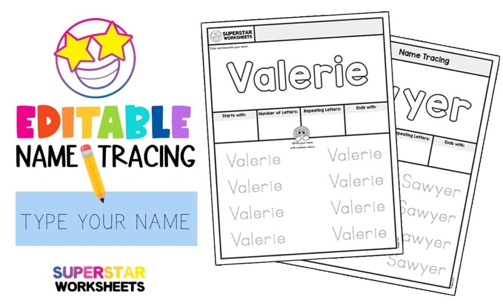 Writing Practice Editable Name Tracing Worksheets