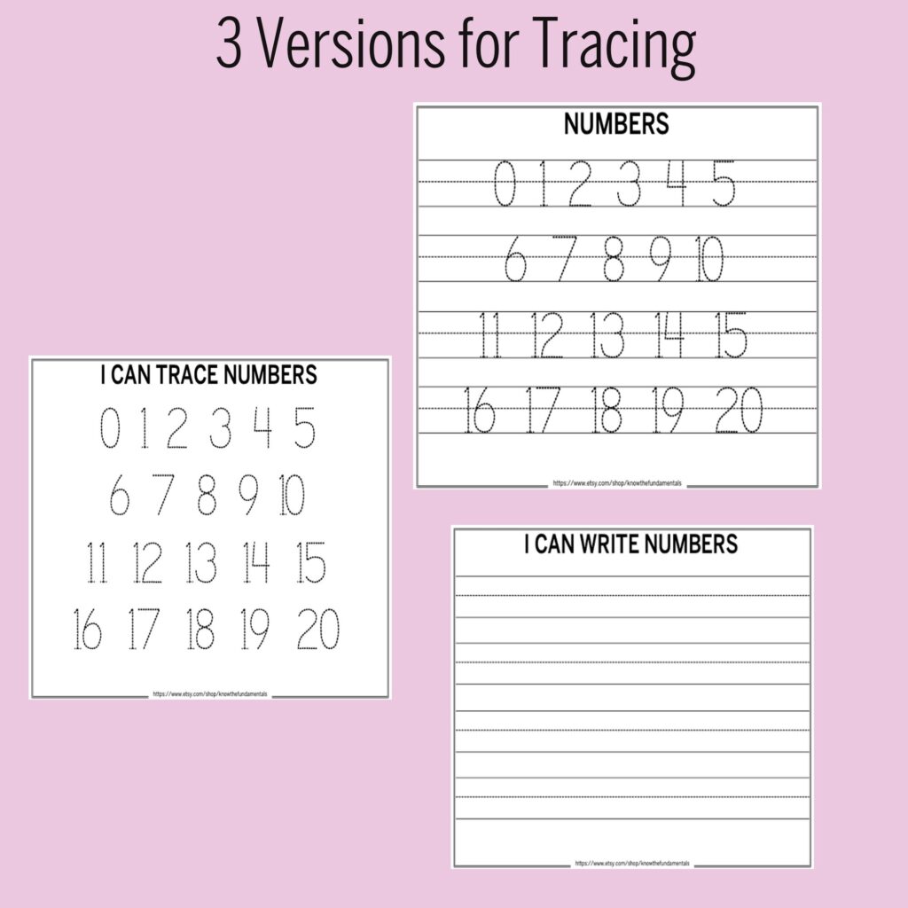 Number Tracing Worksheet 1 20 Printable Trace Numbers Etsy de