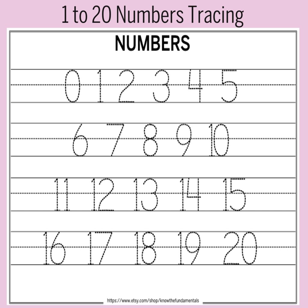 Number Tracing Worksheet 1 20 Printable Trace Numbers Etsy de