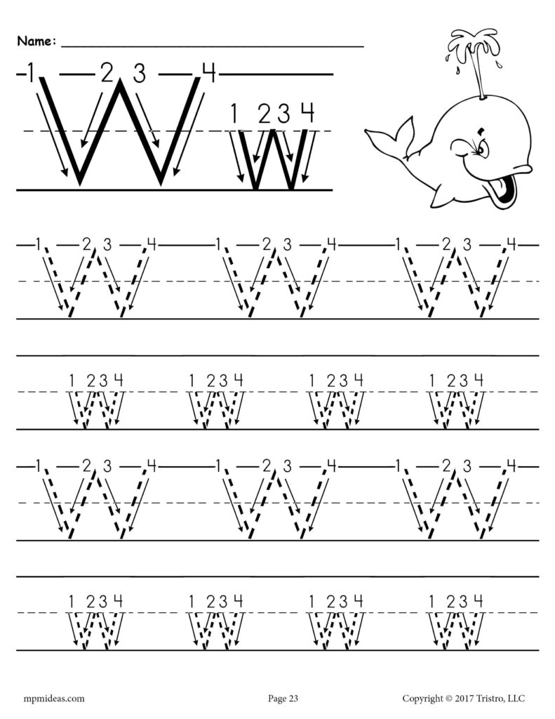 Printable Letter W Tracing Worksheet With Number And Arrow Guides Letter W Worksheets Tracing Worksheets Printable Alphabet Worksheets
