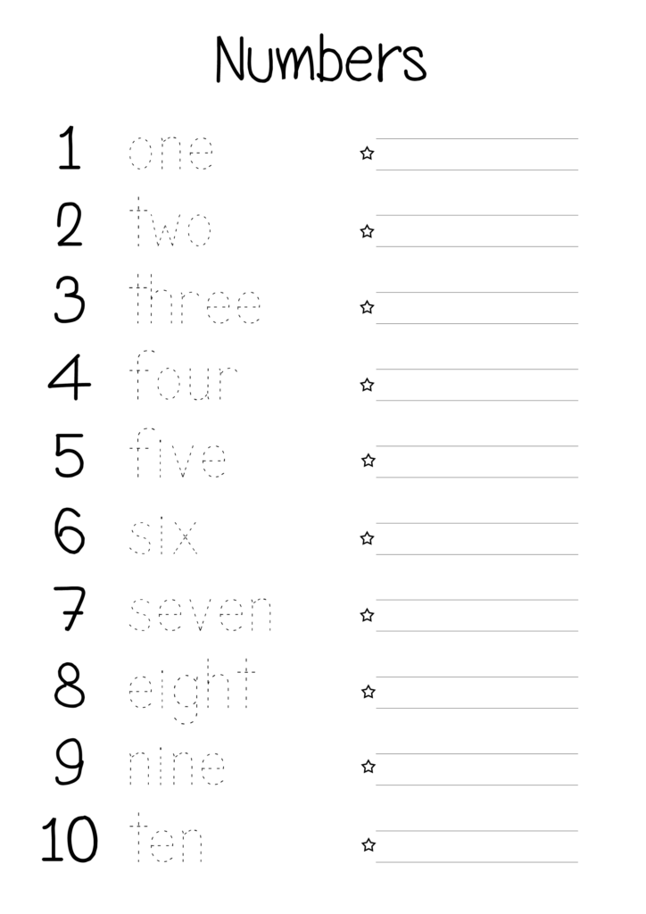 Tracing Word Numbers Worksheet