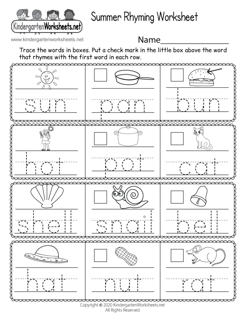 Summer Rhyming Worksheet For Kindergarten Free Printable Digital PDF