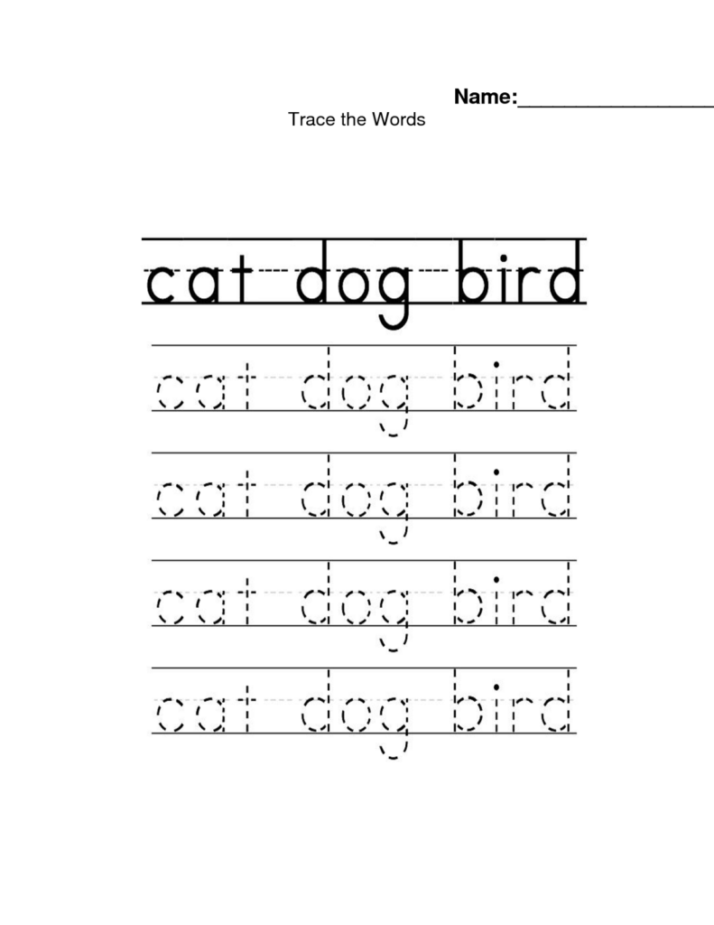 Word Tracing Worksheets Printable