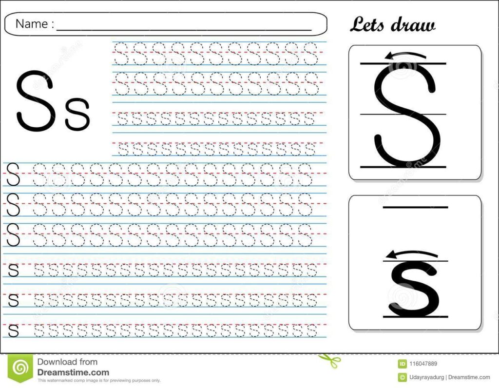 Tracing Worksheet Ss Stock Vector Illustration Of Learn 116047889